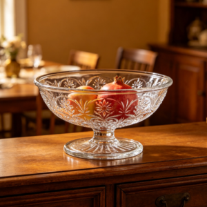 Vintage-Style Embossed Floral Pedestal Glass Fruit Basket