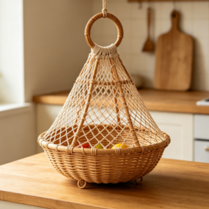 Hanging Woven Rattan & Mesh Fruit Basket