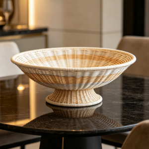 Two-Tone Ombré Pedestal Fruit Bowl with Wide Rim (Woven Rattan)