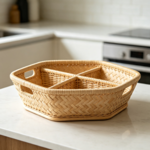 lanted-Opening Woven Rattan Fruit Basket with Dual Handles
